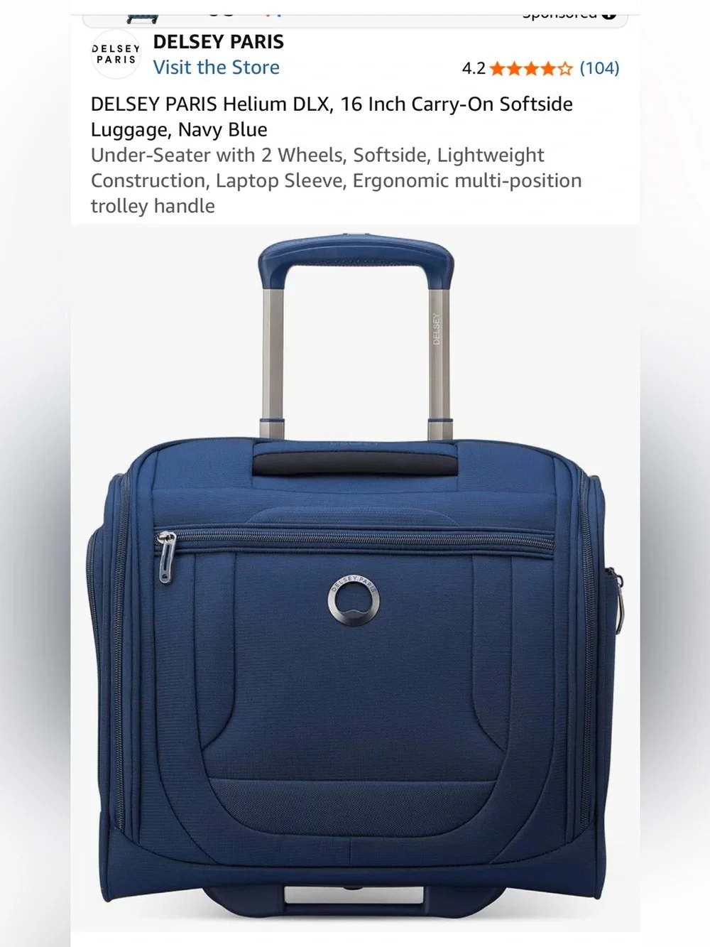 DELSEY Paris Helium DLX with 2 Wheels, Navy, rolling Carry on 16 Inch under seat